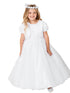 Big Girls White Lace Applique Satin Tulle Bolero Plus Size Communion Dress 6-20X - SophiasStyle.com